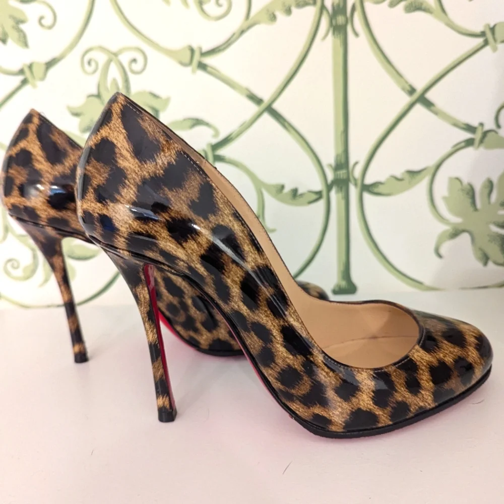 Christian Louboutin Fifi 120 Patent Leopard Pumps - Picture 1 of 6